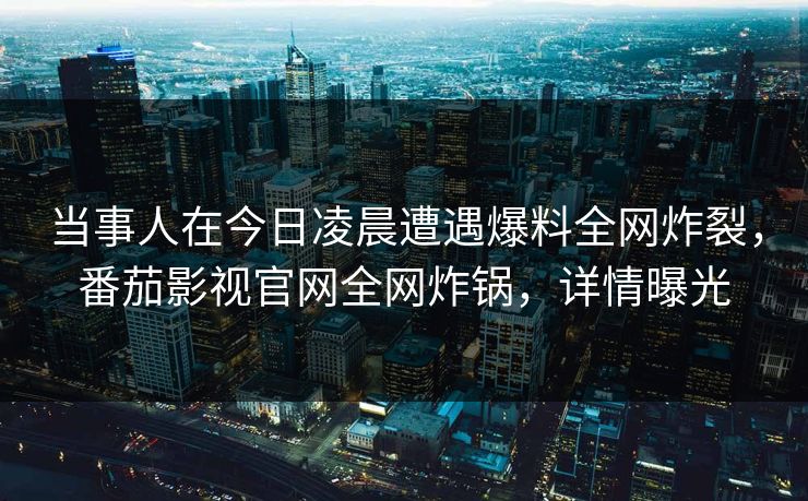 当事人在今日凌晨遭遇爆料全网炸裂，番茄影视官网全网炸锅，详情曝光