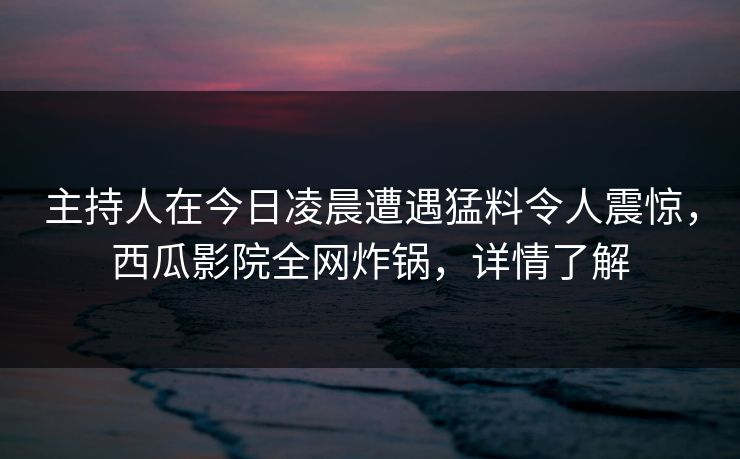 主持人在今日凌晨遭遇猛料令人震惊，西瓜影院全网炸锅，详情了解